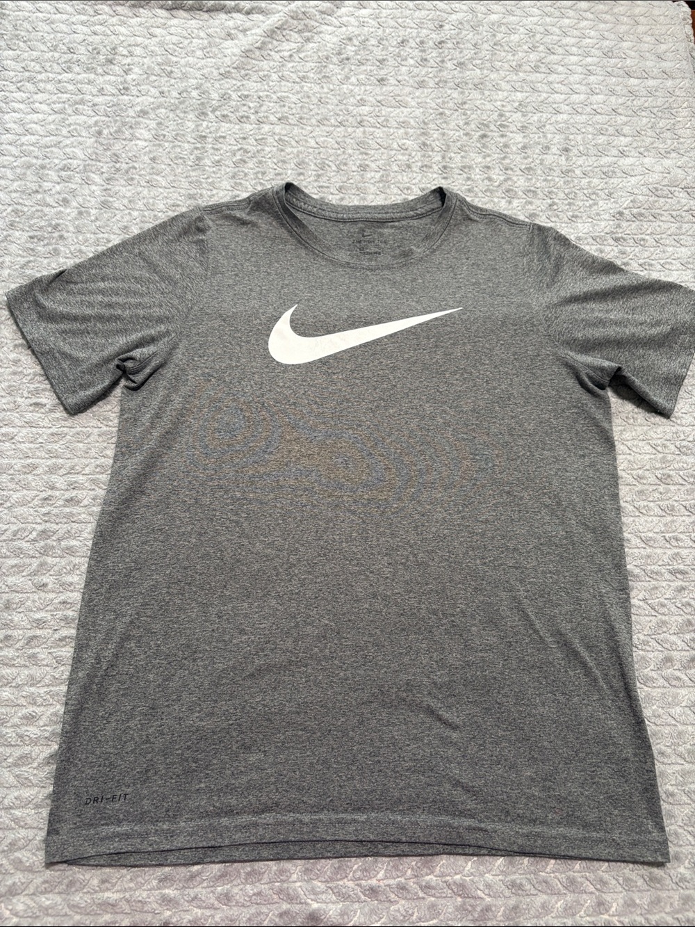 Nike Gray Short-Sleeve Dri-FIT Crew Tee with White Swoosh